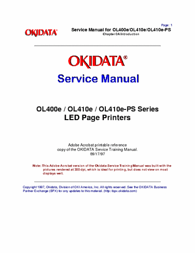 Oki OL400e OL400e / OL410e / OL410e-PS Series
LED Page Printers Service Manual